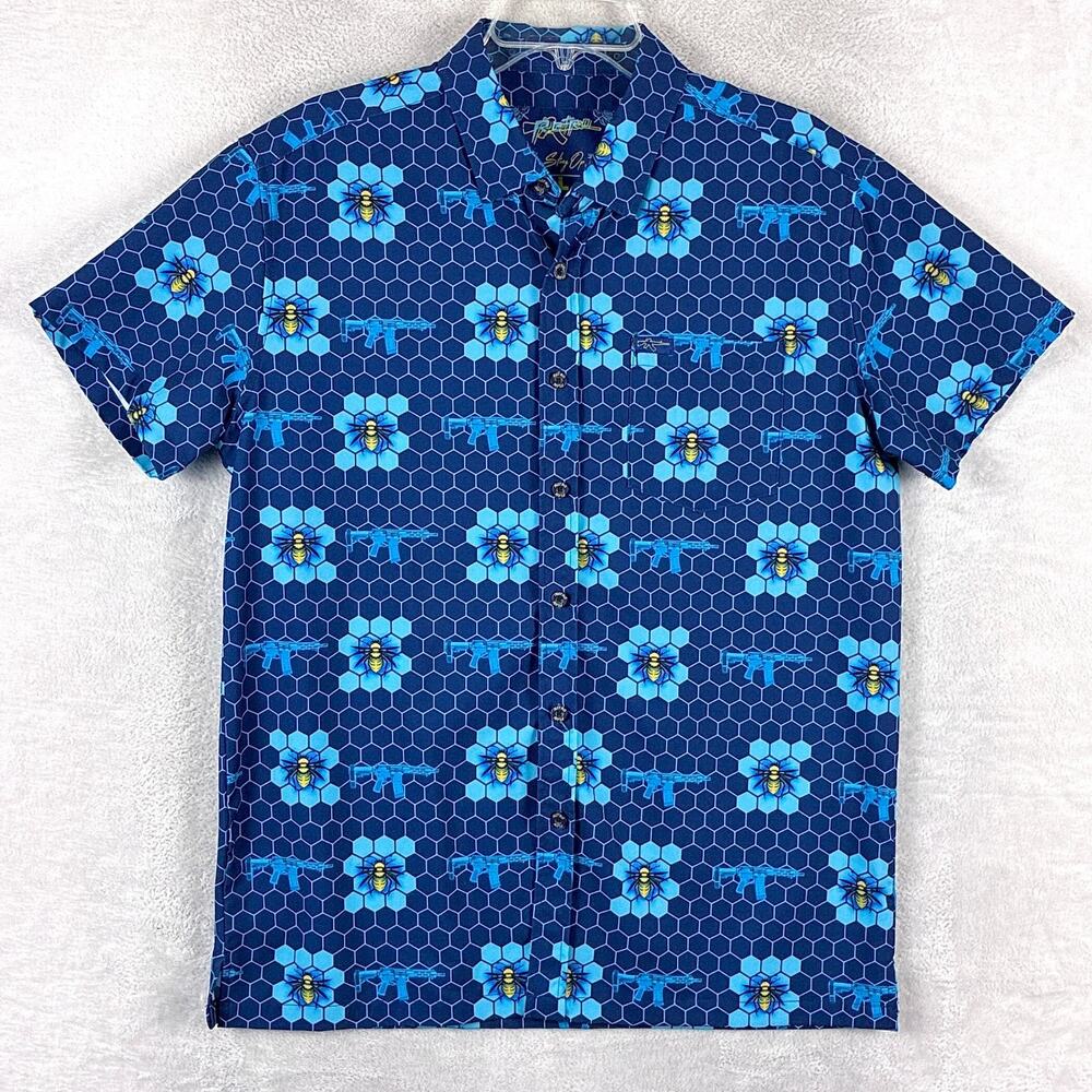 Retro Rifle Shirt Men L Blue Sting Op Bee AR-15 AOP Performance Stretch Golf